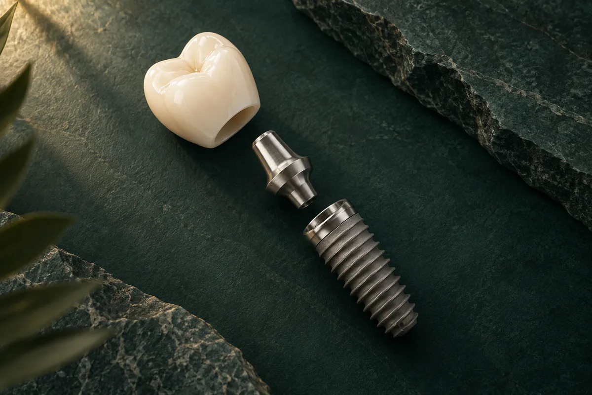 Ilustracja: implant, łącznik i korona